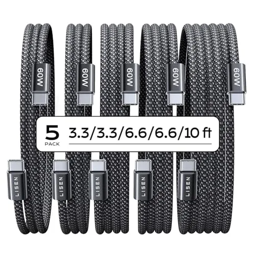 مقارنة Baseus Water Drop Type A To Type C 1M {request()->input('language_config')['common']['with']} LISEN USB C to USB C Cable 5-Pack 60W
