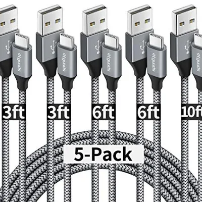 etguuds USB A to C Cable 5-Pack Gray