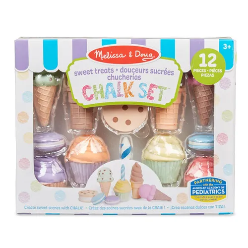 مجموعة طباشير آيس كريم وكعك Melissa & Doug، 12 قطعة (بيج، أزرق، بني، وردي، بنفسجي، أحمر، أبيض، أصفر)