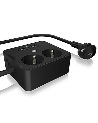صورة ICY IB-MPS2220B-CH Power Strip, 2 AC Outlets, 3 USB Ports, 1.5m Cable