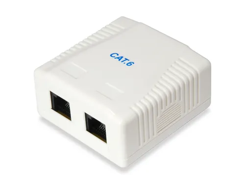 صورة صندوق تثبيت سطحي من Equip Cat.6 بمنفذين بلاستيكي أبيض