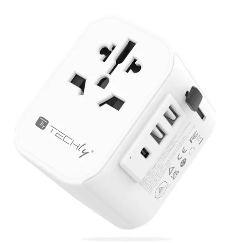 صورة محول قابس السفر العالمي Techly I-TRAVEL-11TYWH أبيض