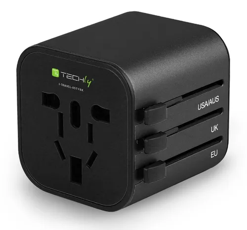 صورة Techly Universal Compact Travel Adapter Black