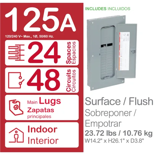 صورة Schneider Electric HOM2448L125PGC Load Center, 24 Circuits, 48 Spaces, 125A Main Breaker