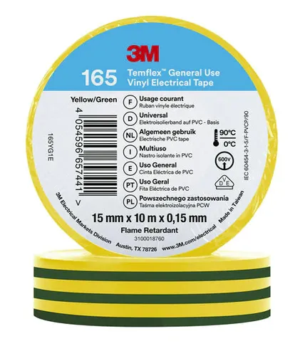 صورة شريط كهربائي 3M 165YG1E أصفر/أخضر 1.65 سم × 10 م