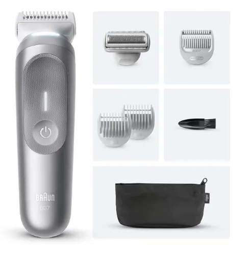 مقارنة Braun Multi-Grooming Kit MGK7421 ماكينة تشذيب لاسلكية للاستخدام الرطب والجاف مع Braun Body Groomer Series 7 BG7550 Wet & Dry Trimmer