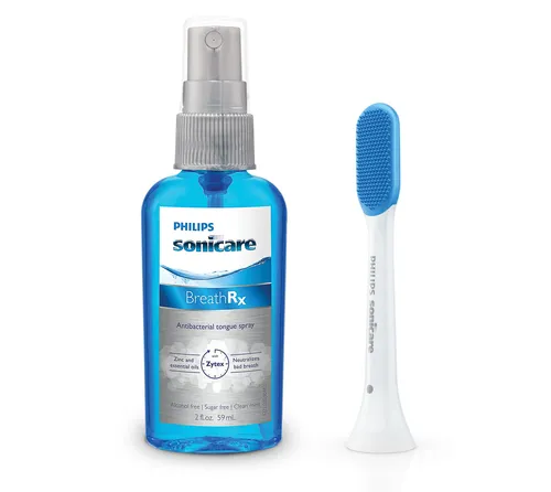 مقارنة Philips Sonicare BreathRx بخاخ لسان خالٍ من الكحول، 2 أونصة مع Philips Sonicare TongueCare+ Tongue Cleaner Starter Kit HX8071/10