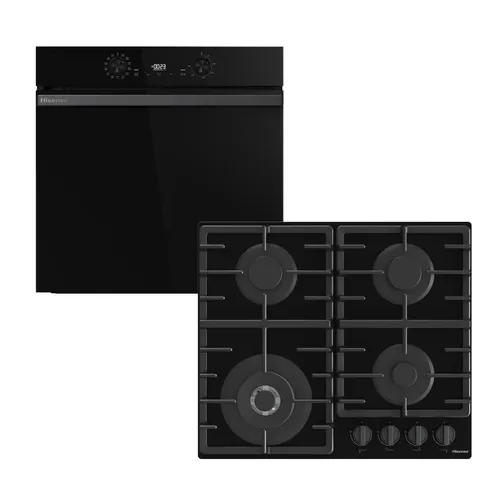 صورة فرن كهربائي مدمج مع موقد غاز Hisense HIPK2PBN60G1 - أسود، تصنيف طاقة A+