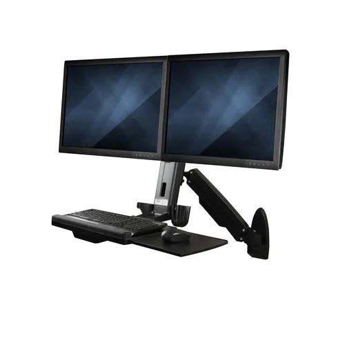 صورة StarTech.com Articulating Wall Mount Sit-Stand Workstation Dual Monitor Keyboard Tray