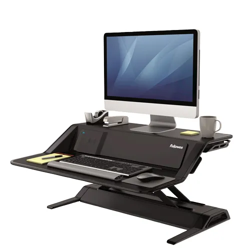 صورة Fellowes Lotus DX Sit-Stand Desk Converter with Cable Management & Antibacterial Protection - Black