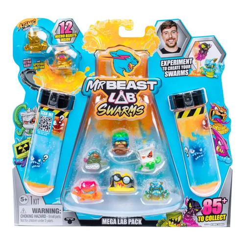 مقارنة مجموعة شخصيات Moose Toys MrBeast Lab Swarms S2 Mega Lab من 12 قطعة مع مجسم أكشن للملك سكار العملاق 11 بوصة من الإمبراطورية الجديدة