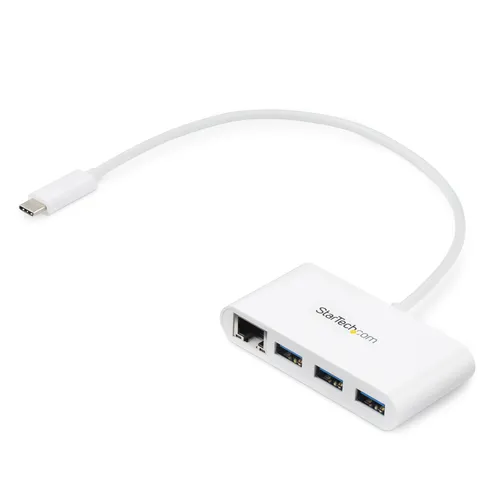 صورة موزع USB-C بثلاثة منافذ من StarTech.com مع جيجابت إيثرنت - USB-C إلى 3x USB-A - موزع USB 3.0 - أبيض
