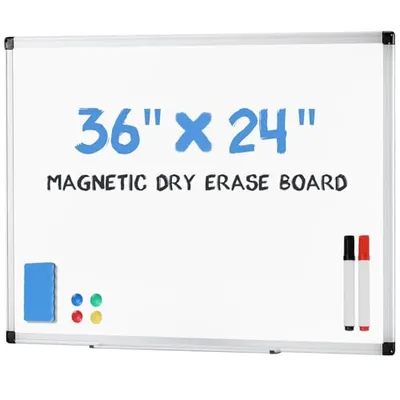 DUMOS لوح أبيض مغناطيسي 36x24 بوصة بإطار ألومنيوم