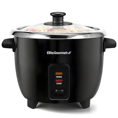 Elite Gourmet ERC006SS قدر أرز كهربائي 6 أكواب أسود / ستانلس ستيل