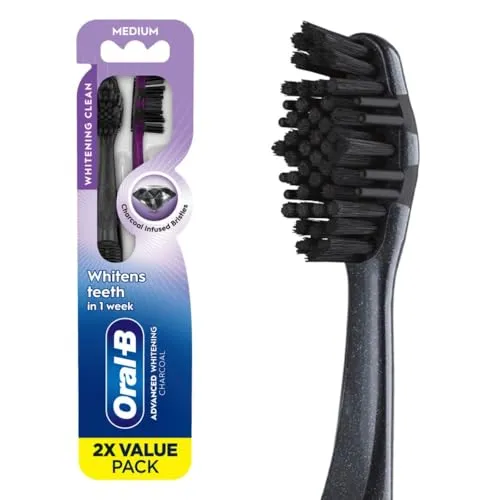 صورة Oral-B 3D White Charcoal Medium Toothbrush 2 Pack