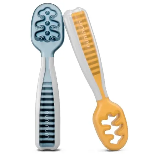 صورة مجموعة NumNum GOOtensils Pre-Spoon - قطعتان - أزرق/برتقالي