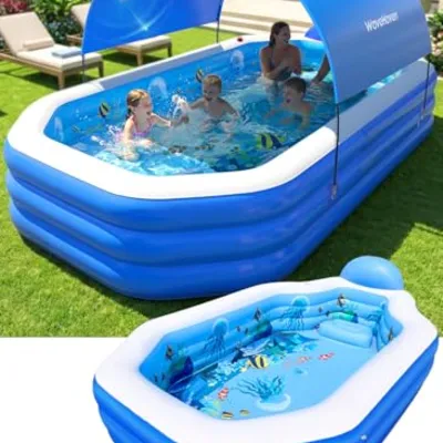 حوض سباحة قابل للنفخ WaveHaven CT363FCW مع مظلة أزرق