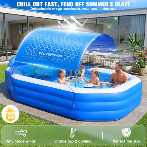 Thumbnail 3 of حوض سباحة قابل للنفخ WaveHaven CT363FCW مع مظلة أزرق