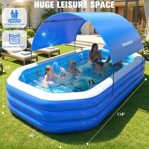 Thumbnail 5 of حوض سباحة قابل للنفخ WaveHaven CT363FCW مع مظلة أزرق