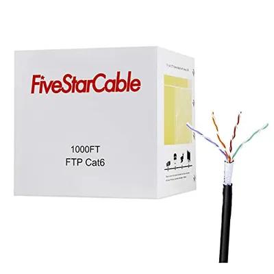 كابل إيثرنت FiveStarCable Cat6 محمي خارجي FTP بطول 1000 قدم أسود 1000 ft