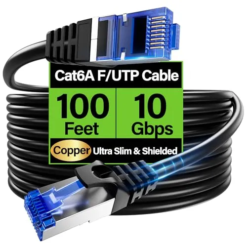 صورة كابل TuokaJu Cat6a محمي بطول 100 قدم أسود 100 ft