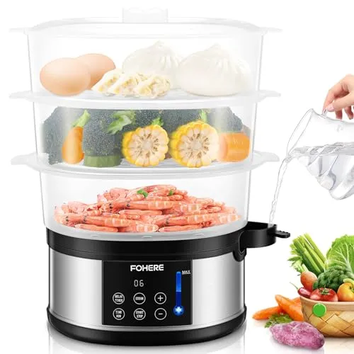 صورة قدر بخاري كهربائي FOHERE MK903A سعة 13.7 كوارت 3 طبقات