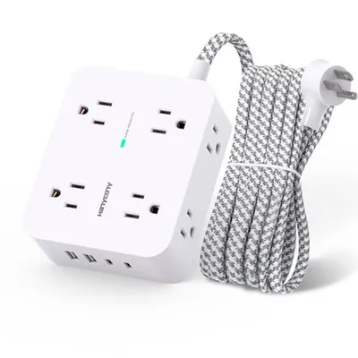 شريط طاقة HANYCONY بـ 8 منافذ تيار متردد و4 منافذ USB وكابل 5 أقدام 5 ft