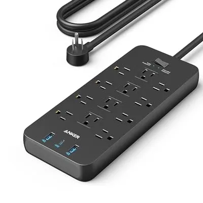 أنكر 351 مشترك كهرباء 12 تيار متردد 3 USB أسود 5 قدم 5 ft