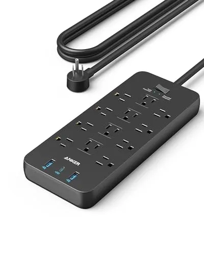 صورة أنكر 351 مشترك كهرباء 12 تيار متردد 3 USB أسود 5 قدم 5 ft