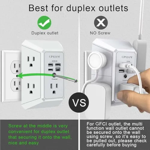 Thumbnail 6 of واقي التيار QINLIANF الجداري بـ 5 منافذ و 4 USB، أبيض