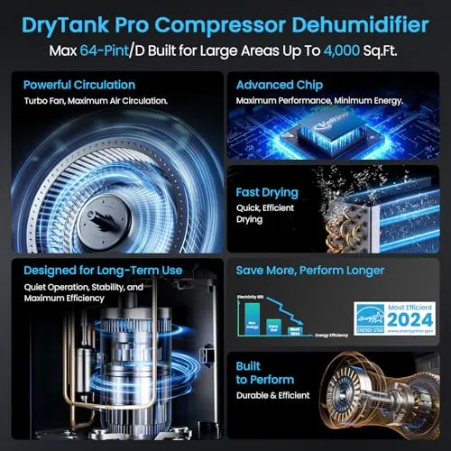 Thumbnail 4 of مزيل الرطوبة Vellgoo DryTank سعة 64 باينت 4000 قدم مربع