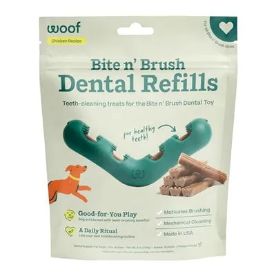 مكافآت إعادة تعبئة WOOF Bite n' Brush بنكهة الدجاج 18 قطعة