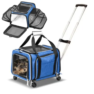 RUFF LIFE 101 حامل حيوانات أليفة بعجلات قابل للتوسيع أزرق