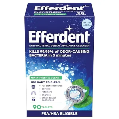 أقراص Efferdent Fresh & Clean لتنظيف أجهزة الأسنان، 90 قرصًا