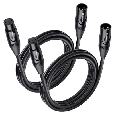 كابلات ميكروفون XLR من Cable Matters بطول 6 قدم، أسود، عبوة من قطعتين 6 ft