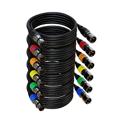 AuxLink كابلات ميكروفون XLR بطول 25 قدم، 6 قطع، متعددة الألوان 25 ft