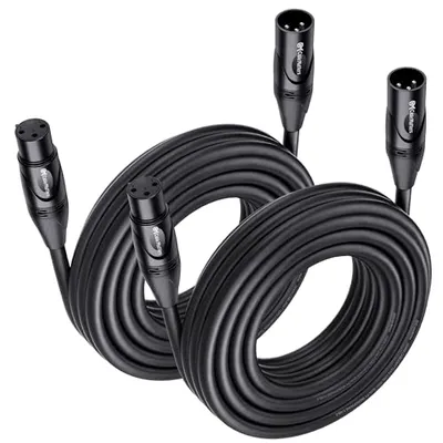 كيبلات XLR بطول 25 قدم من Cable Matters، حزمة من قطعتين، لون أسود 25 ft