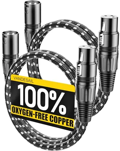 صورة كابل ميكروفون VANDESAIL XLR بطول 3 أقدام، عبوة من قطعتين، أسود-أبيض 3 ft