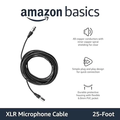 Thumbnail 2 of كابل ميكروفون Amazon Basics XLR بطول 25 قدم أسود