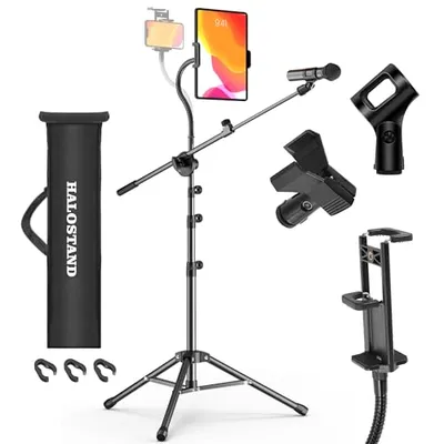 حامل ميكروفون Halostand HLS06 ثلاثي القوائم بمشبك iPad أسود